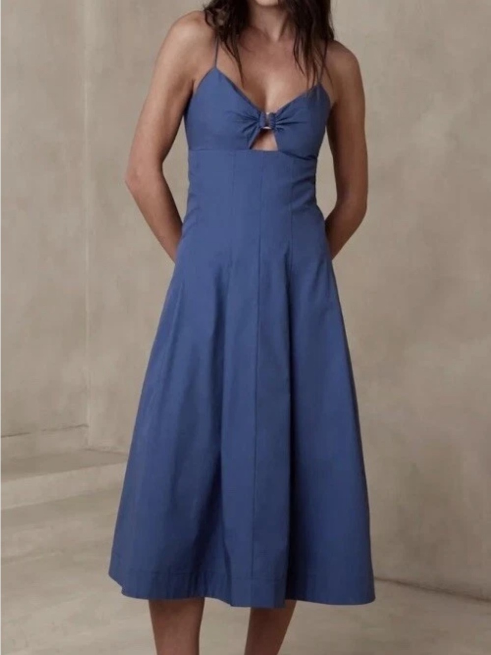 Banana Republic Slate Blue Midi Dress with Front appliqué